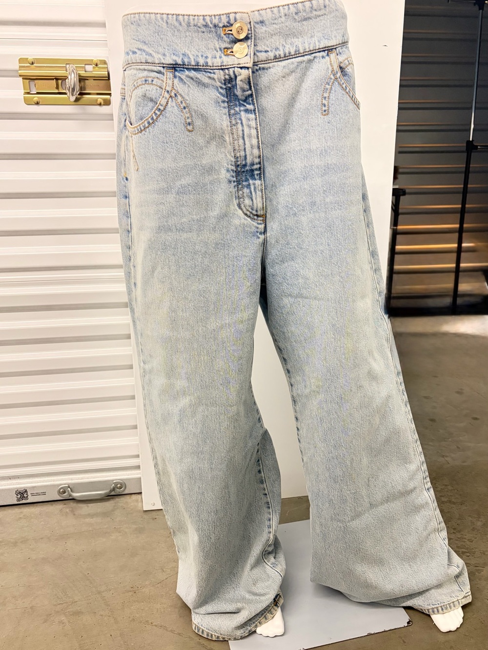CHANEL Light Blue Wide Leg Jeans - Double Button Waist